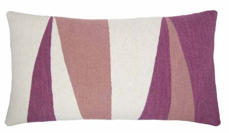 Judy Ross Textiles Hand-Embroidered Chain Stitch Blade 14x24 Cream Throw Pillow dusty pink/fuchsia